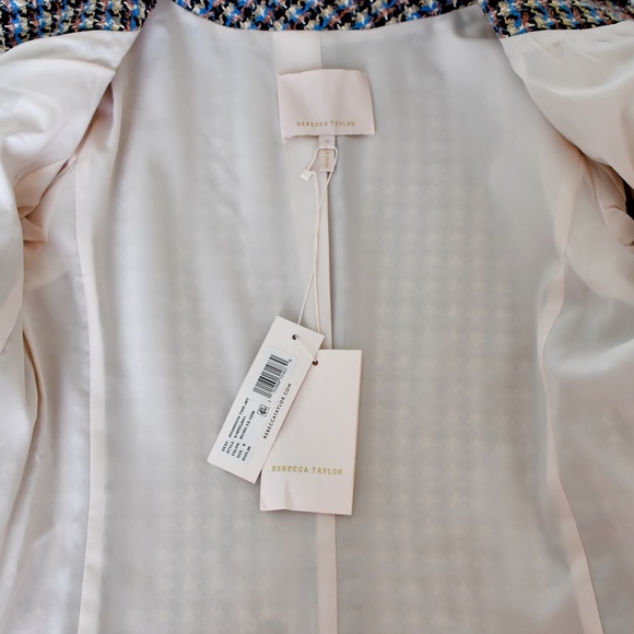 Rebecca Taylor HOUNDSTOOTH TWEED Blue/Black Tweed Blazer/Jacket NWT Sz 0 - Picture 10 of 15